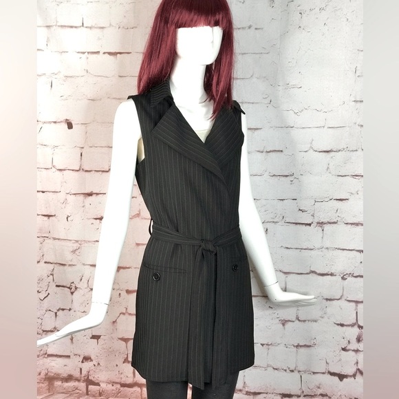MAX STUDIO Pinstripe belted Twill Drape Vest Dress NWT Black & Grey XS Runs big - Picture 15 of 15